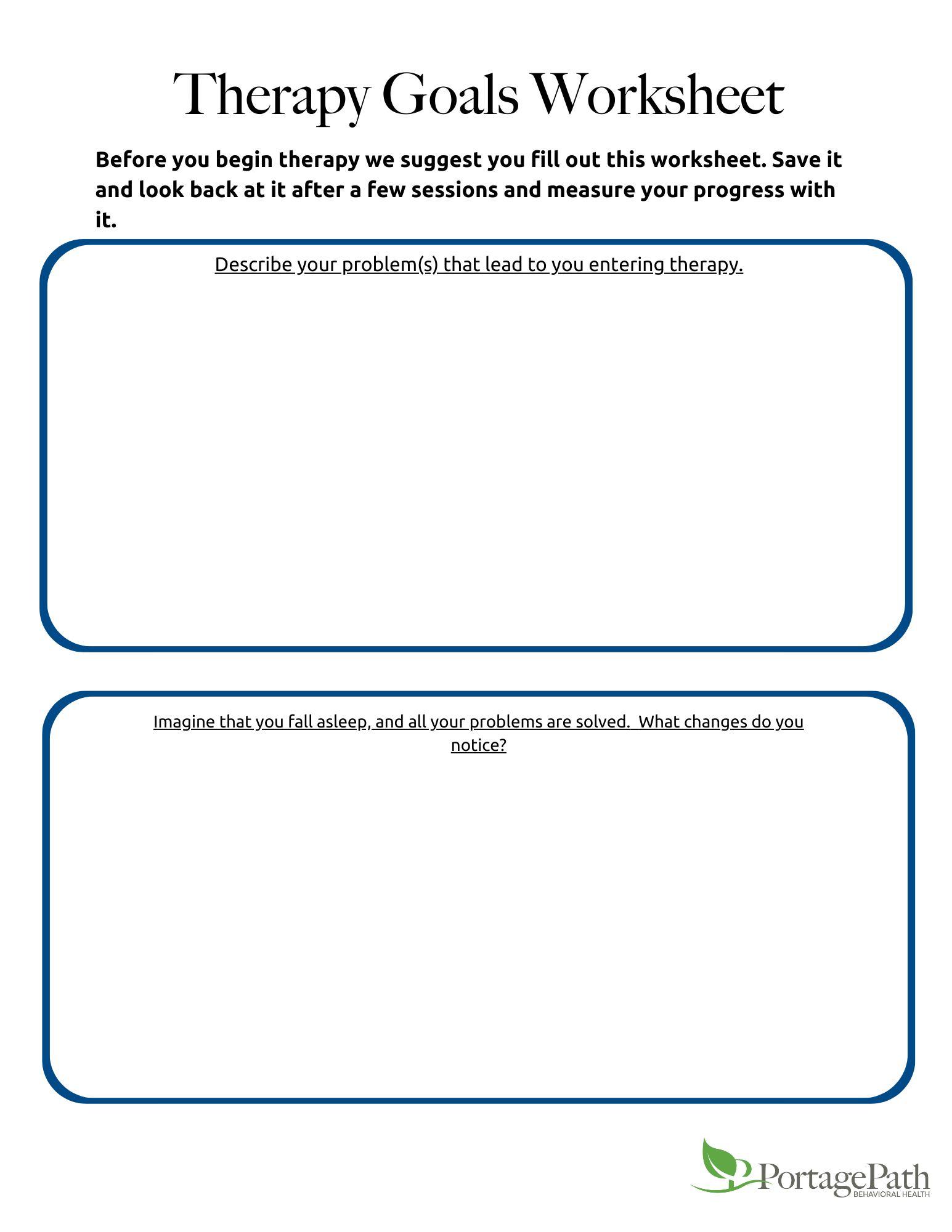 Therapy Goals Worksheet - Portage Path Behavioral Health