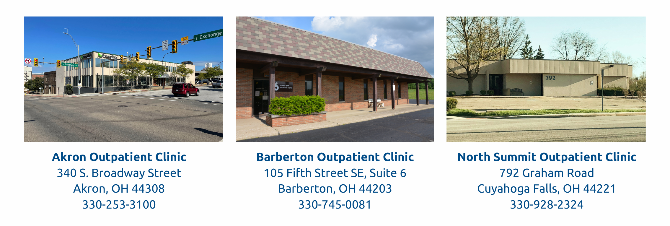 Akron Outpatient Clinic 340 S. Broadway Street Akron, OH 44308 330-253-3100 Barberton Outpatient Clinic 105 Fifth Street SE, Suite 6 Barberton, OH 44203 330-745-0081 North Summit Outpatien (1)