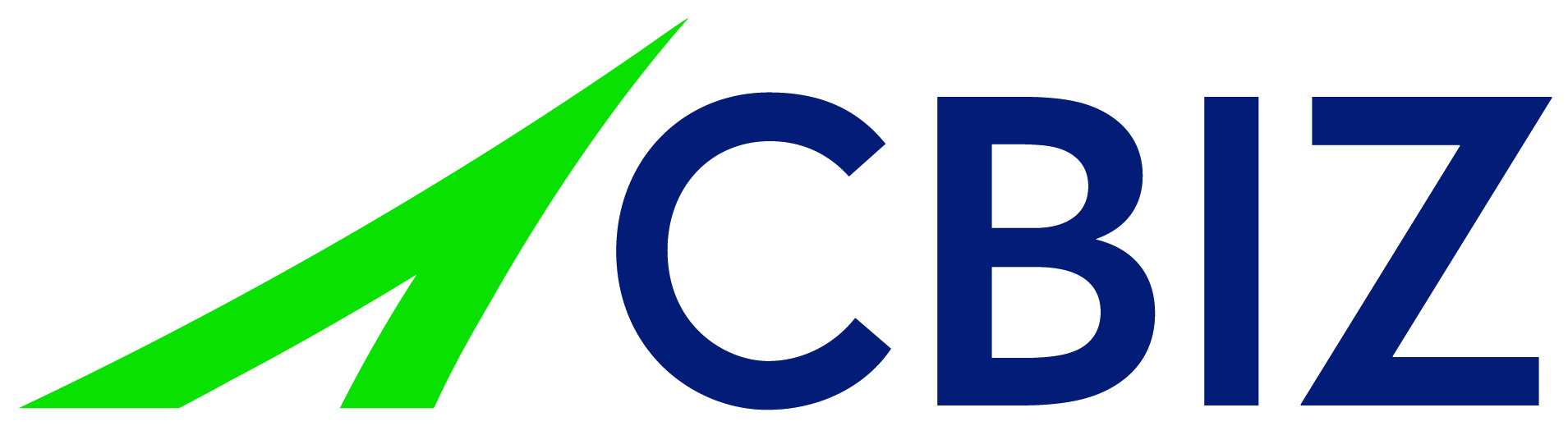 8c958392-a96a-4f12-b788-d546af1ad730 | Portage Path Behavioral Health Cbiz logo: dark blue wordmark with a bright green upward arrow on the left.